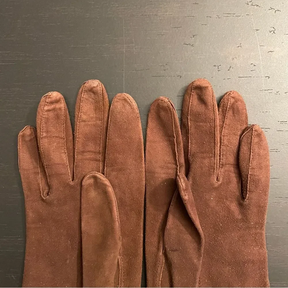 Vintage Brown Suede Gloves